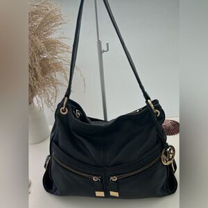 Michael Kors Black Pebble Leather Layton Zipper Shoulder Bag